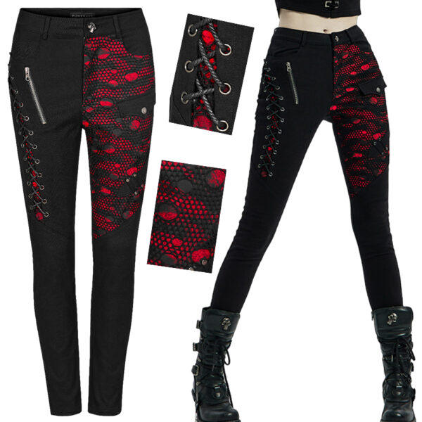 Pantalon résille laçage Noir & Rouge