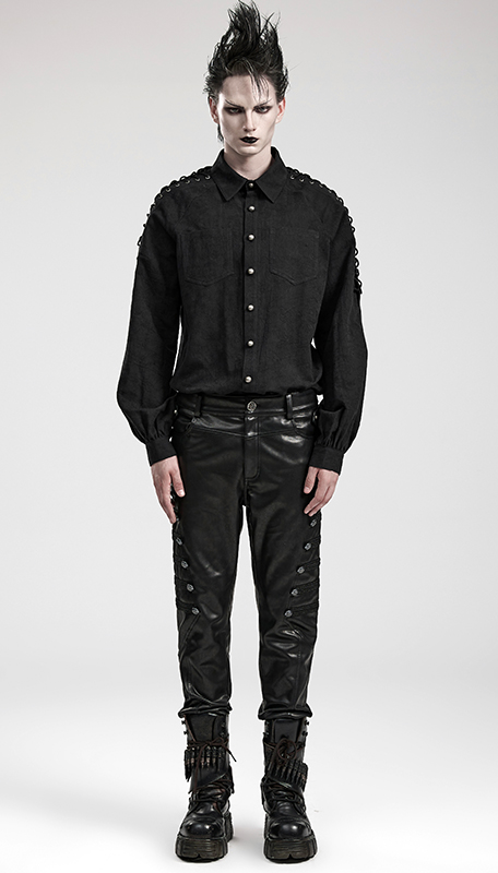 Pantalon officier à boutons en cuir vegan Pantalon officier à boutons en cuir vegan