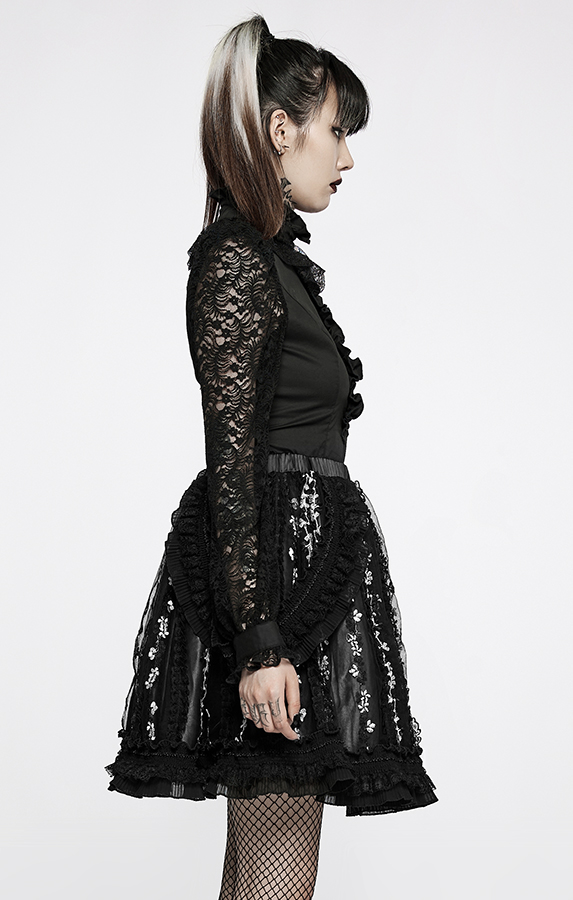 Jupe fleurie à bretelles en dentelle