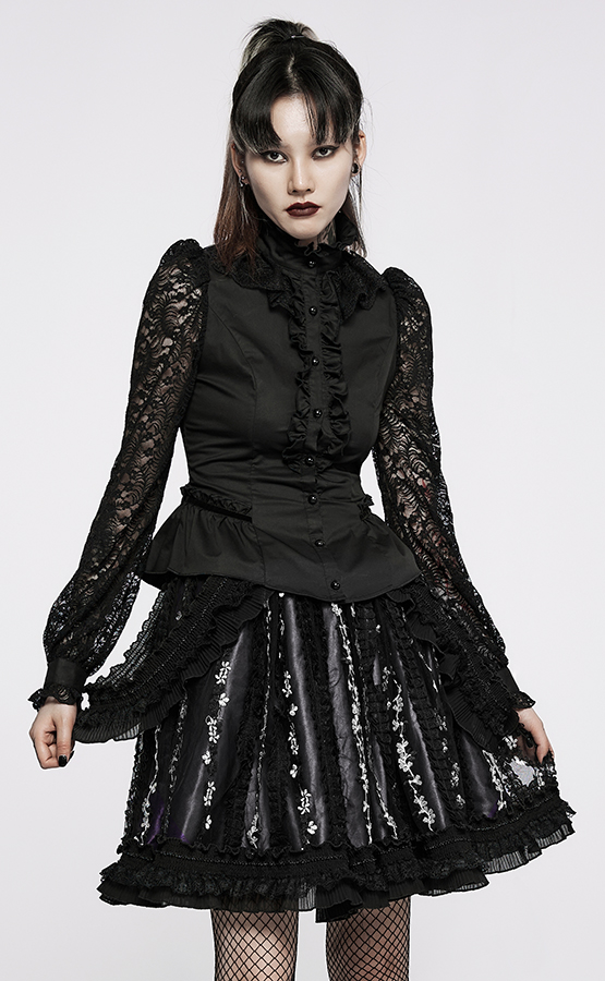 Jupe fleurie à bretelles en dentelle