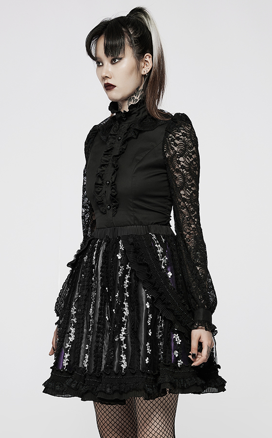 Jupe fleurie à bretelles en dentelle