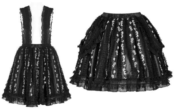 Jupe fleurie à bretelles en dentelle