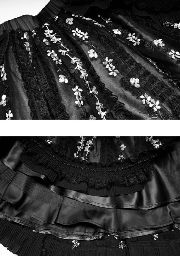 Jupe fleurie à bretelles en dentelle