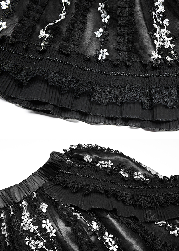 Jupe fleurie à bretelles en dentelle