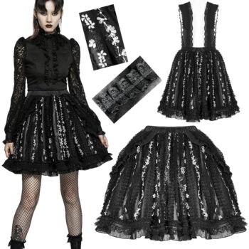 Jupe fleurie à bretelles en dentelle