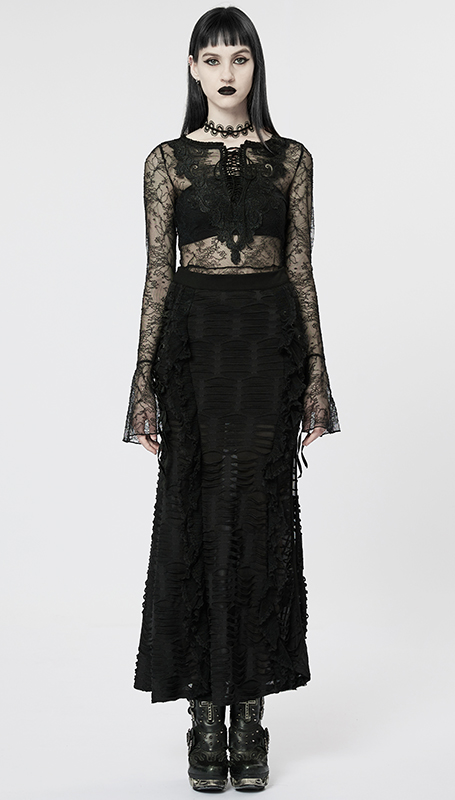 Jupe fendue destroy à dentelle