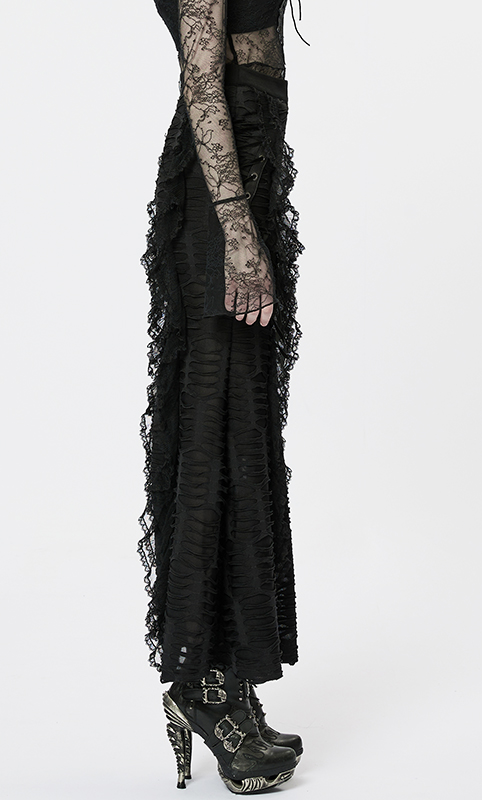 Jupe fendue destroy à dentelle