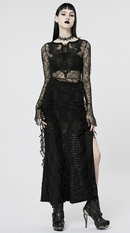 Jupe fendue destroy à dentelle