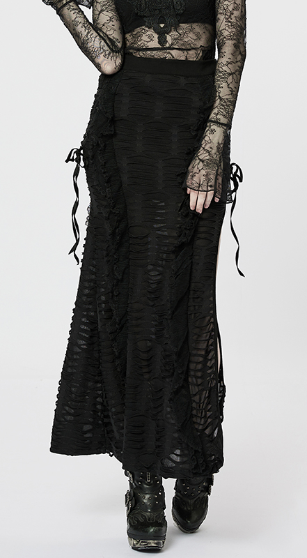 Jupe fendue destroy à dentelle