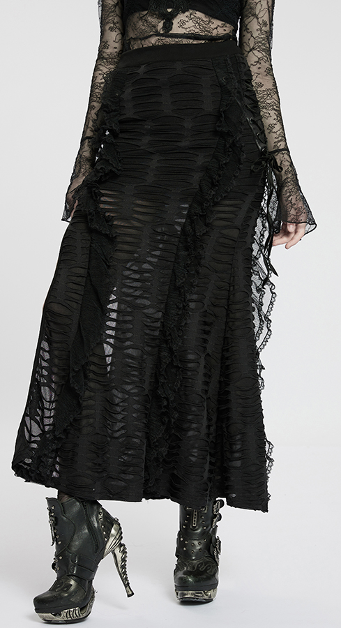 Jupe fendue destroy à dentelle