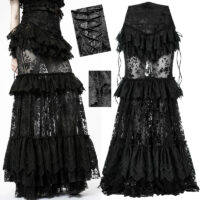 Jupe soirée gothique dentelle à motifs velours, noire.