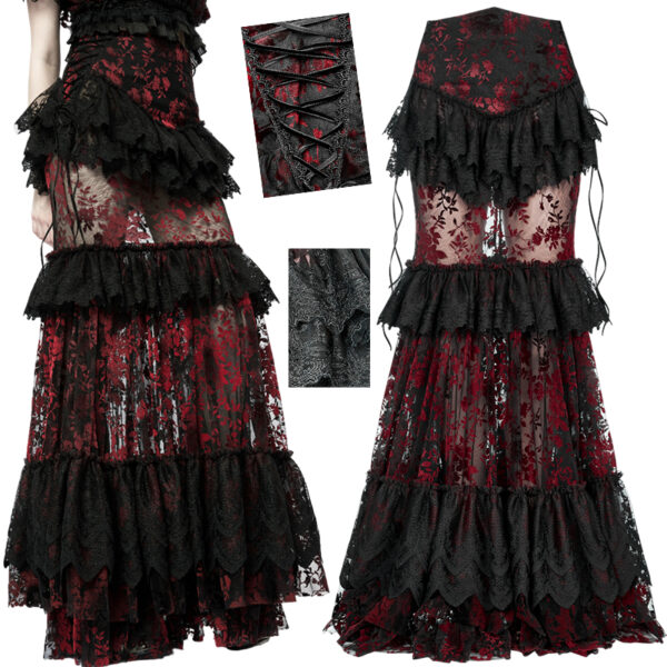 Jupe sirène en dentelle Noire & Rouge