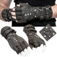 Mitaines steampunk cuir clous grises Punk Rave homme .