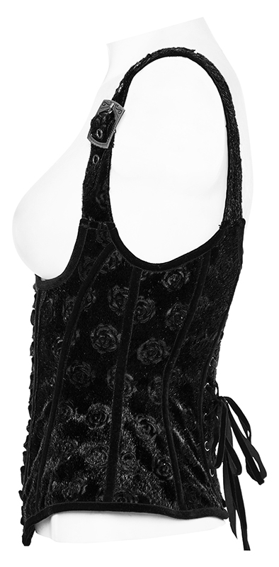 Corset gilet à bretelles motif roses Noir Corset gilet à bretelles motif roses Noir