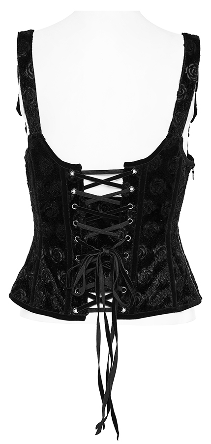 Corset gilet à bretelles motif roses Noir Corset gilet à bretelles motif roses Noir