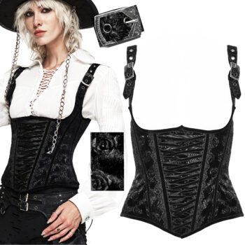 Corset gilet à bretelles motif roses Noir