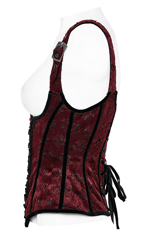 Corset gilet à bretelles motif roses Corset gilet à bretelles motif roses