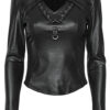 Haut en faux cuir à épaulettes Haut en faux cuir à épaulettes
