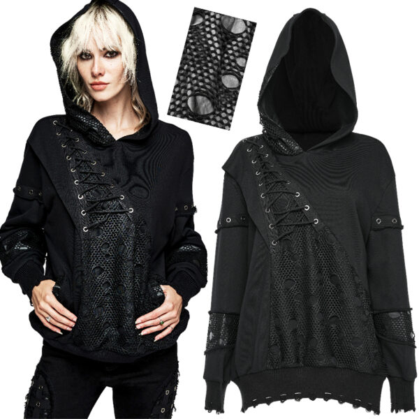 Sweat à capuche résille destroy laçage