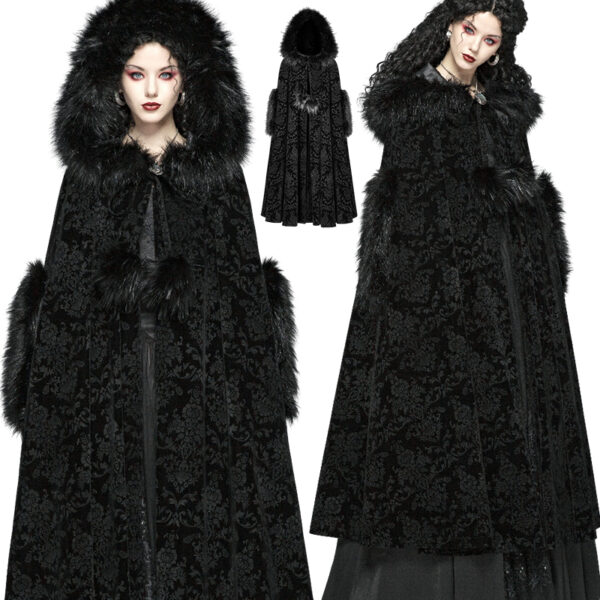 Cape hiver jacquard fourrure capuche