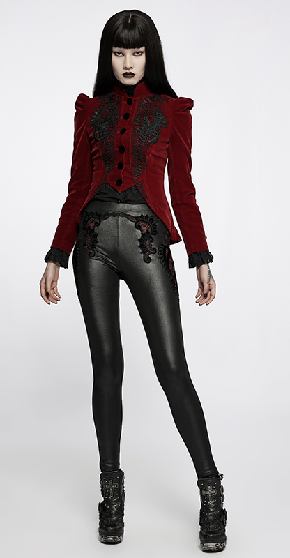 Blazer péplum en velours brodé Rouge