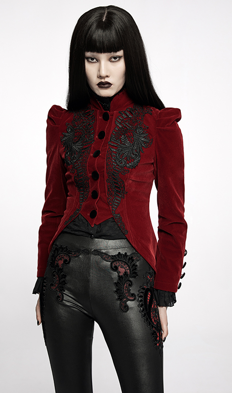 Blazer péplum en velours brodé Rouge