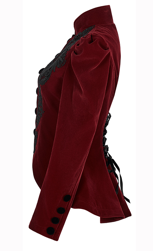 Blazer péplum en velours brodé Rouge