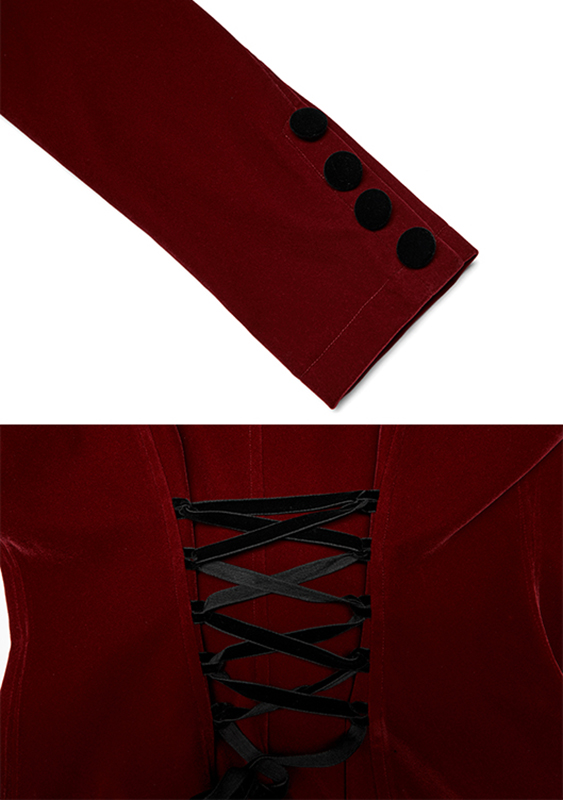 Blazer péplum en velours brodé Rouge