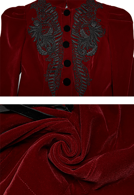 Blazer péplum en velours brodé Rouge