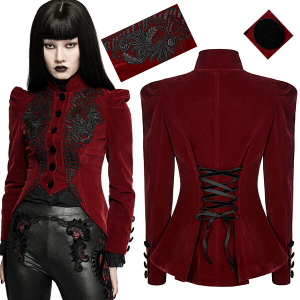 Blazer péplum en velours brodé Rouge