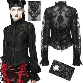 Chemise dentelle camée Noire