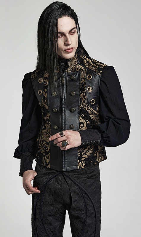Gilet brocart à rivets Noir et Or
