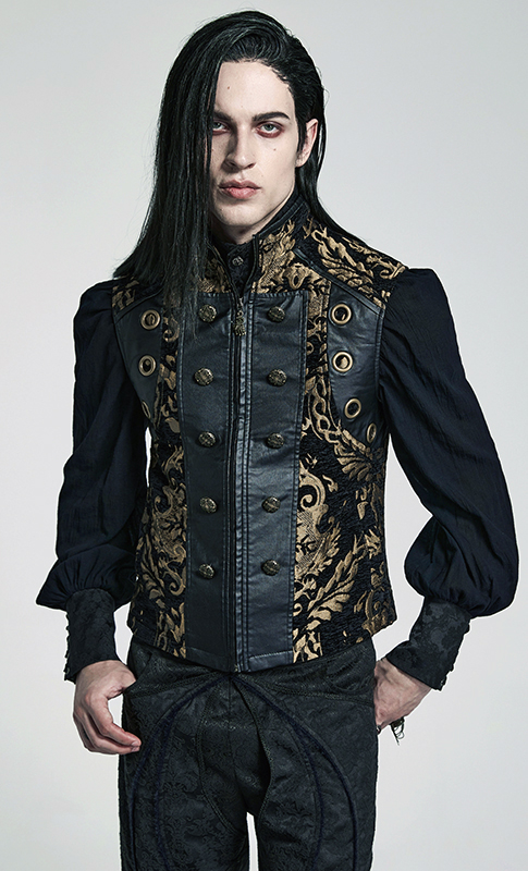 Gilet brocart à rivets Noir et Or