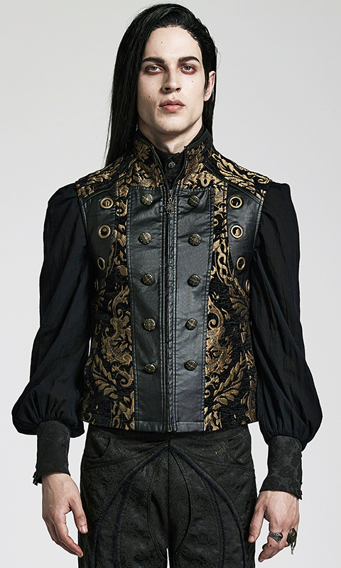 Gilet brocart à rivets Noir et Or