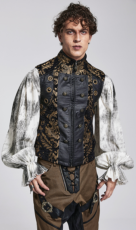 Gilet brocart à rivets Noir et Or