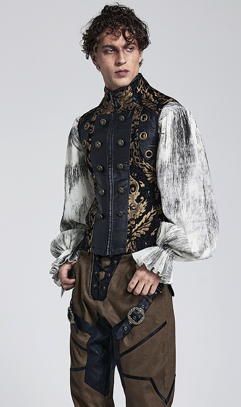 Gilet brocart à rivets Noir et Or