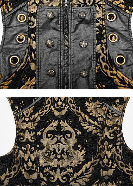 Gilet brocart à rivets Noir et Or
