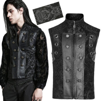 Gilet brocart à rivets Noir