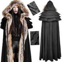 Cape manteau capuche gothique à volants brodé PunkRave.