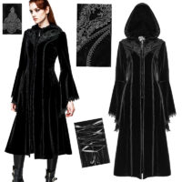 Manteau long velours capuche sorcière Punk Rave DY-1510-BK.