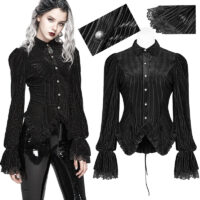 Chemise péplum velours gothique noire Punk Rave WY-1041-BK.