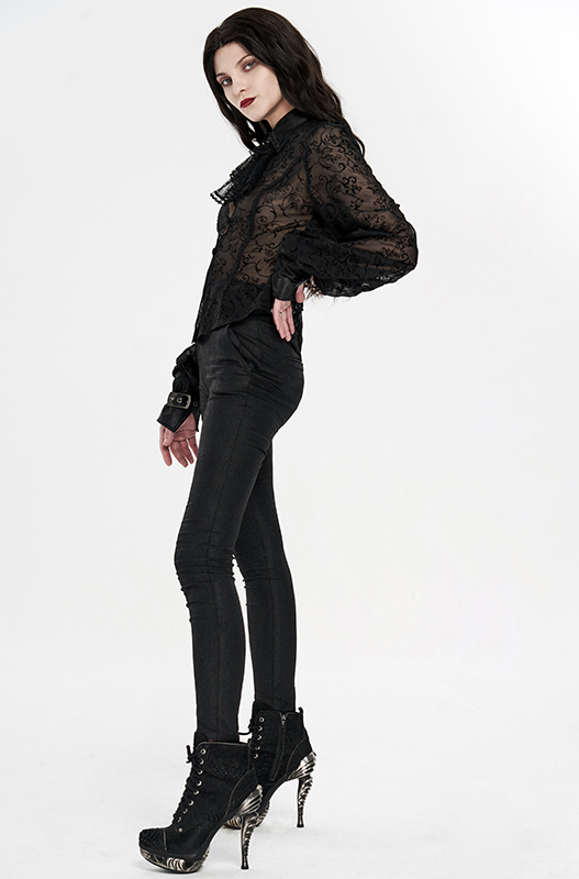 Chemise dentelle à détails en faux cuir