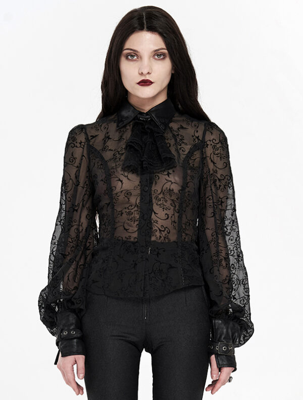 Chemise dentelle à détails en faux cuir