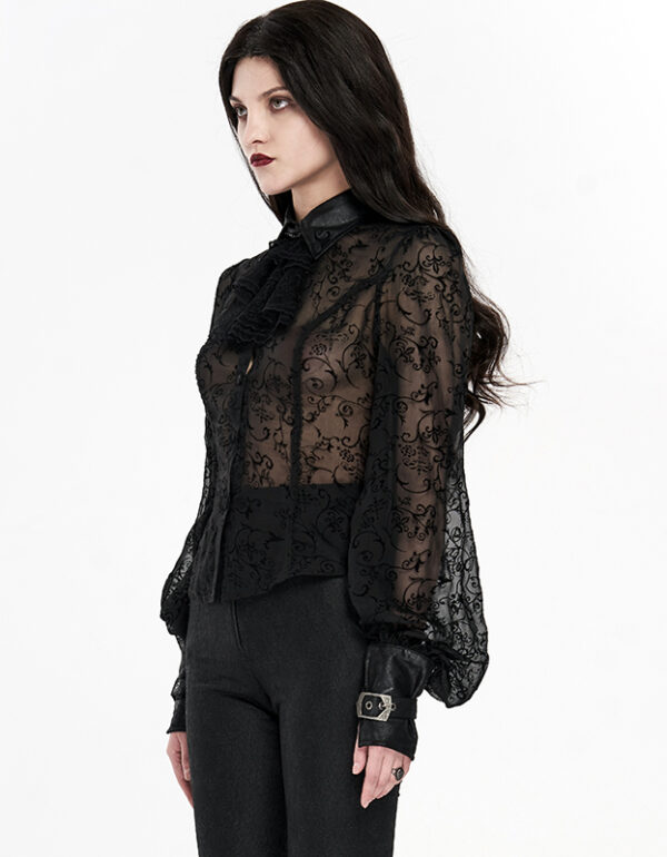 Chemise dentelle à détails en faux cuir