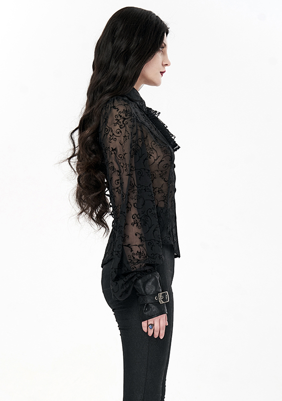 Chemise dentelle à détails en faux cuir