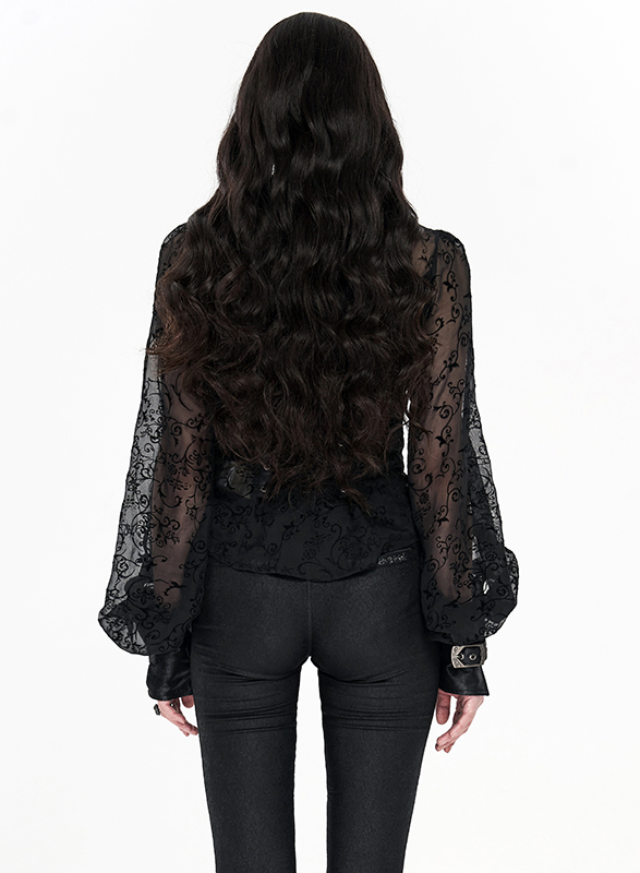 Chemise dentelle à détails en faux cuir