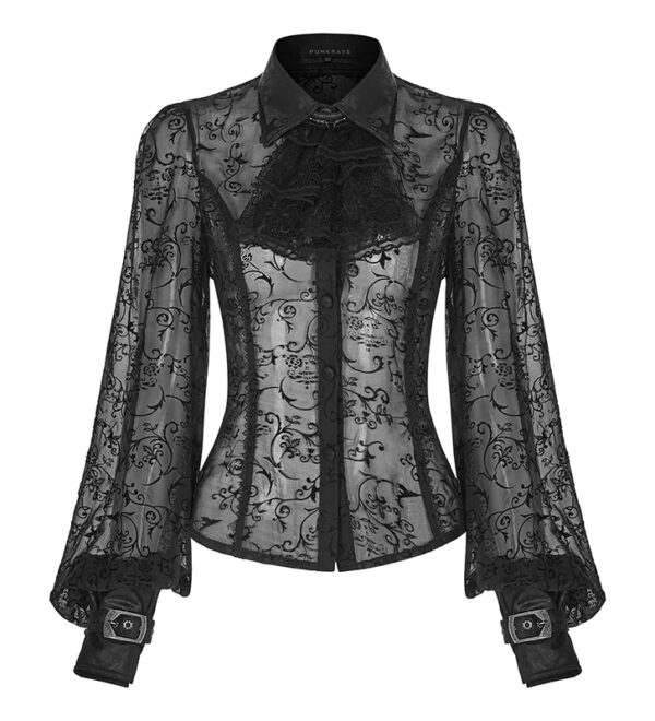 Chemise dentelle à détails en faux cuir