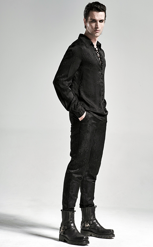 Chemise jacquard dentelle et serpent Noire Chemise jacquard dentelle et serpent Noire