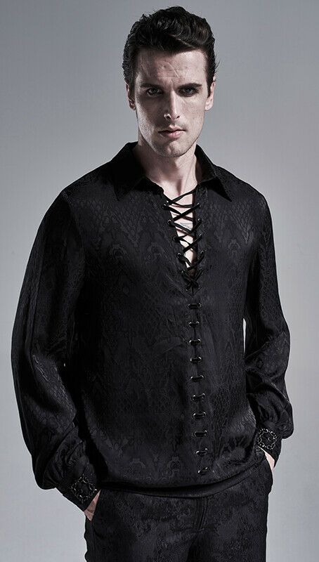 Chemise jacquard dentelle et serpent Noire Chemise jacquard dentelle et serpent Noire