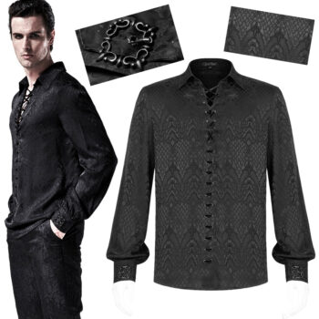 Chemise jacquard dentelle et serpent Noire